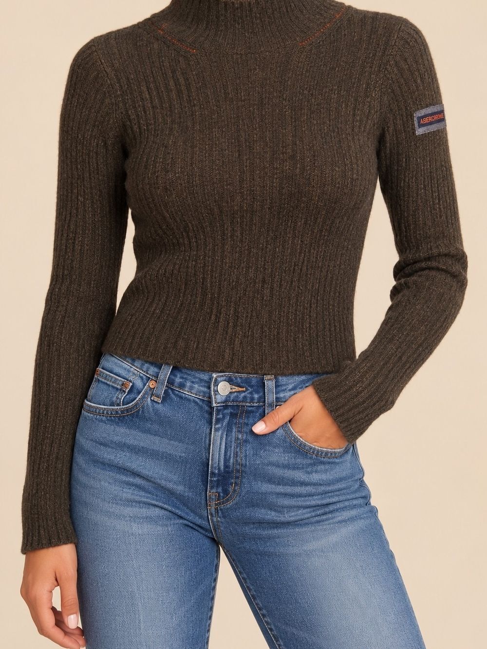 Vintage Y2K Abercrombie & Fitch 70% Wool Dark Green Ribbed Turtleneck Sweater S